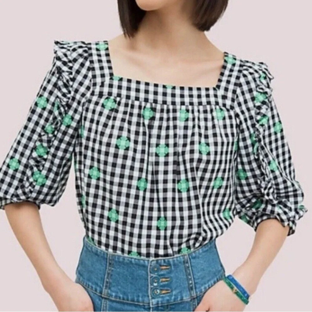 Kate Spade Gingham Volie Top NWT XS